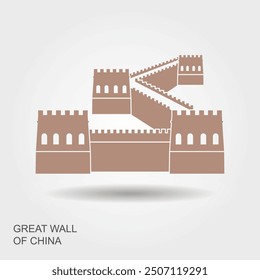 Great wall of China icon in flat style. Vector illustration with shadow