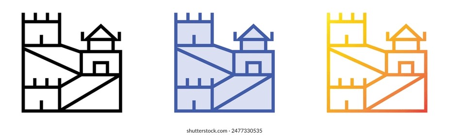 great wall of china icon. Linear, Blue Fill and Gradient Style Design Isolated On White Background