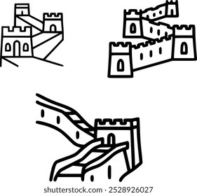 Great Wall of China Icon Set - Vector Illustrations of Historic Architecture | Monument Vectors for Architecture