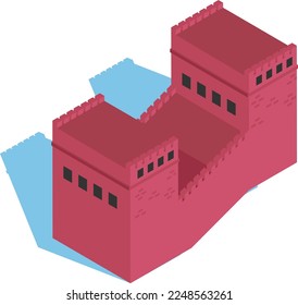 La Gran Muralla de China Concepto isométrico Diseño del icono del color del vector, Símbolo de la cultura tradicional china, Signo del Año Nuevo Lunar del Conejo 2023, Guía de viajes de China Ilustración del stock