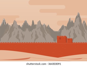 Great Wall Of China Landscape. Background. Vector Illustration