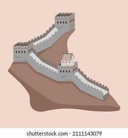 Great wall of china landscape. famous landmark and heritage of the world and china. Vintage color. Vector illustration flat.