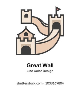 Great Wall of China line color icon