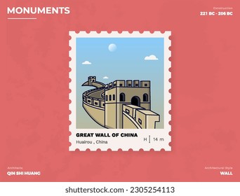 Great Wall of China Monument Postage stamp ticket design with information-vector illustration design