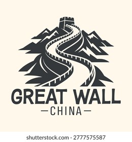 Great wall of china mountain landmark vector logo with world wonder landmark mountain heritage