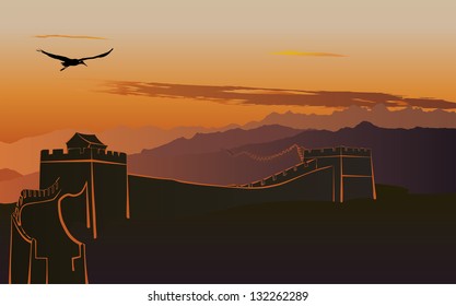The Great Wall of China at sunset