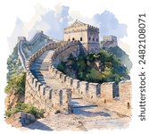 great wall of china vector illustration in watercolor style