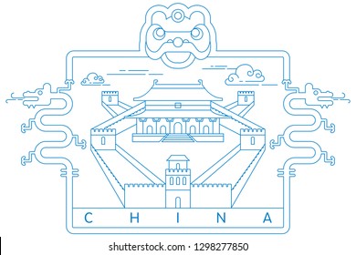 The great wall, China vector illustration and typography design 