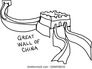 Great Wall of China vector illustration, one line drawing, isolated. Abstract style.