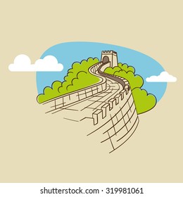 The Great Wall of China. Vector Illustration.