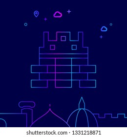 Great Wall of China Vector Line Illustration. Historical Landmarks Gradient Icon, Symbol, Pictogram, Sign. Dark Blue Background. Light Abstract Geometric Background. Related Bottom Border
