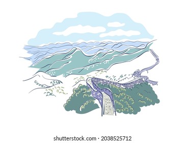 Great Wall of China  vector sketch city illustration line art sketch