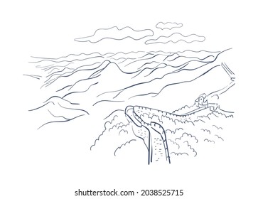 Great Wall of China  vector sketch city illustration line art sketch