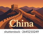 The Great Wall of China winds through the mountains, offering breathtaking views of the landscape, with its ancient architecture contrasting against the surrounding natural beauty