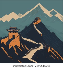 Gran Muralla de China, maravilla de la ilustración mundial del vector