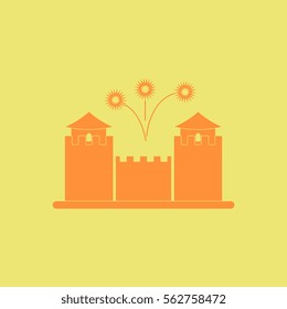 Great wall monument Vector illustration of Chinese new year celebration in flat style Great wall of China and fireworks