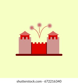 Great wall monument Vector illustration of Chinese new year celebration in flat style Great wall of China and fireworks