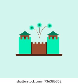 Great wall monument Vector illustration of Chinese new year celebration in flat style Great wall of China and fireworks