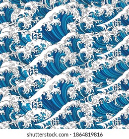 Great wave Japan of Kanagawa ocean seamless background and wallpaper vector illustration. Japanese pattern line art design.