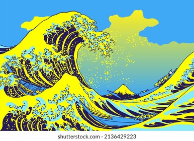 The Great Wave off Kanagava by Hokusai Katsushika. Vector EPS10 format. Fuji Mount. Print.	