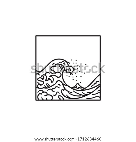 Great Wave Off Kanagawa, masterpiece by by Hokusai vector line icon