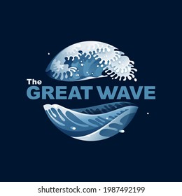 Plantilla del logotipo de la esfera Great Wave. Icono vectorial inspirado en la ilustración de estilo japonés perfecta para tus etiquetas orientales, titulares de viajes oceánicos, afiches asiáticos.