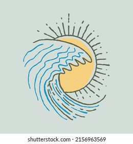 Great wave with sunshine graphic illustration vector art t-shirt design