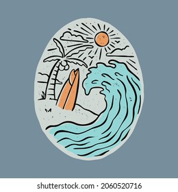 Great wave and surfboard graphic illustration vector art t-shirt design
