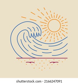 Great wave for surfing with good sunset in summer graphic illustration vector art t-shirt design