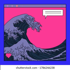Great Wave in Vaporwave Pop Art style. View on the ocean's crest leap.
