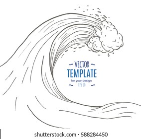 Great wave in a vintage retro hand drawn style. Vector illustration EPS
