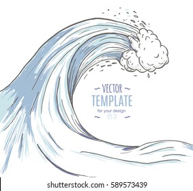 Great wave in a vintage retro hand drawn style. Vector illustration