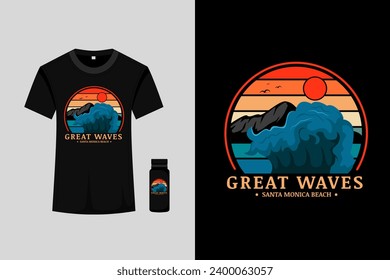 Great Waves Retro Vintage T Shirt Design
