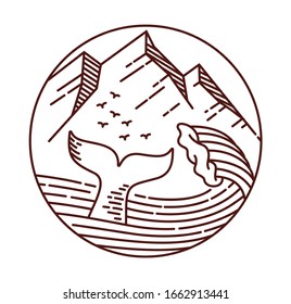 Great whale line illustration. hand drawn