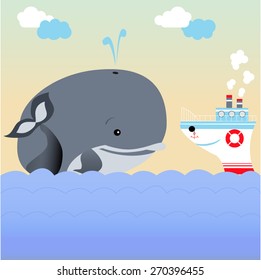 a great whale and the ship in the open sea