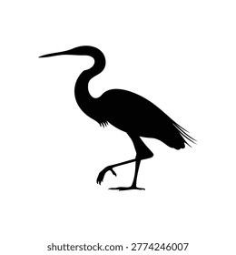 Great white egret silhouette vector flat design on white background.
