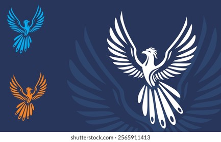 great white phoenix flying logo, elegant abstract bird vector illustrations