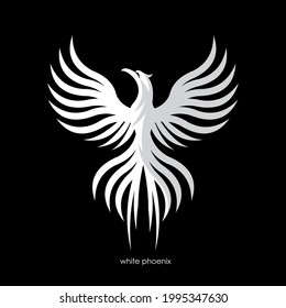 great white phoenix logo, silhouette of phoenix bird symbol of peace and spirits vector illustrations