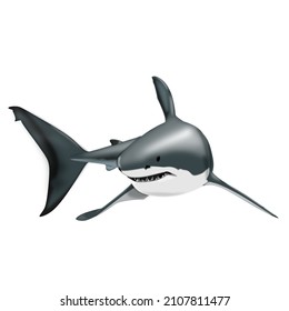 Great white shark is big predator fish. Vector illustration.