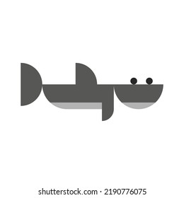 Great white shark cartoon childish illustration in minimal style, cute fish side view isolated on white background.