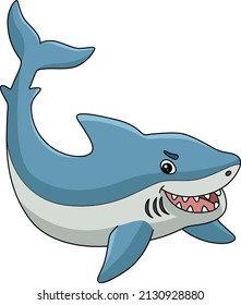 Great White Shark Colored Cartoon Illustration