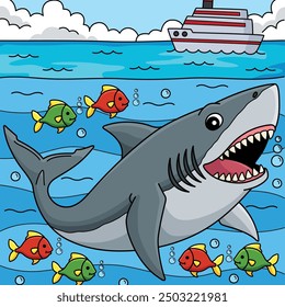 Great White Shark Colored Cartoon Illustration