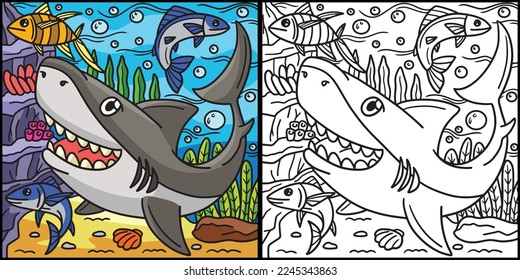 Great White Shark Coloring Page Illustration