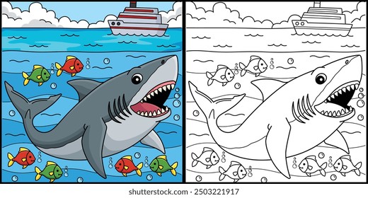 Great White Shark Coloring Page Illustration