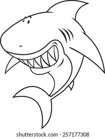 Great white shark Happy,silly looking shark coloring book illustration