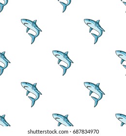 Great white shark icon in cartoon style isolated on white background. Surfing symbol stock vector illustration.