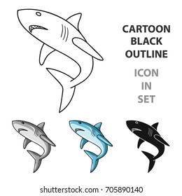 Great white shark icon in cartoon style isolated on white background. Surfing symbol stock vector illustration.