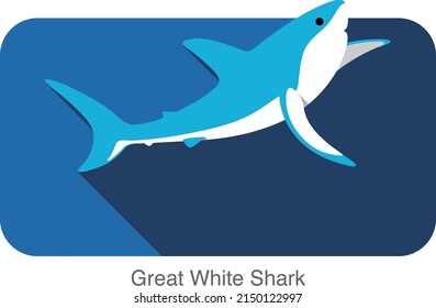 Great white shark jumping flat icon design