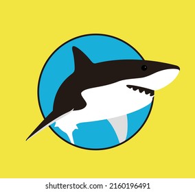 Great white shark jumping flat icon design