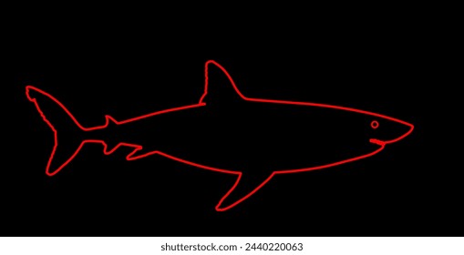 Gran línea de tiburón blanco contorno ilustración vectorial de silueta aislado fondo negro. Depredador marino. Peligro en alerta de playa. Abierta bestia mandíbulas. Los buzos y nadadores temen. Bajo el agua alerta asesino del océano